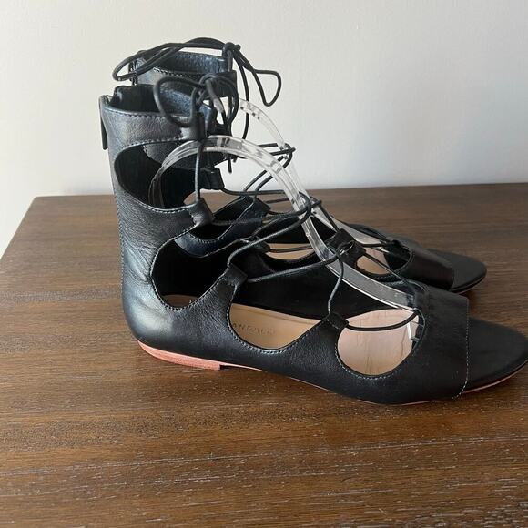 Loeffler Randall Woman’s Black Lace Up Gladiator Leather Flat Sandals- Size 8.5B - Picture 4 of 11